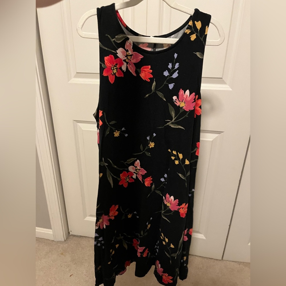 Old Navy Black Dress with Red Floral Design